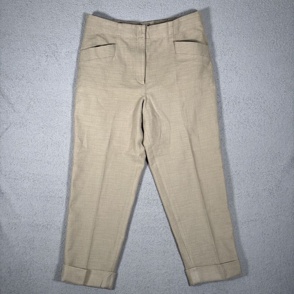 Club Monaco Pants Women’s Size‎ 34x26 Camel Flap Pockets Pleated Ankle Trouser